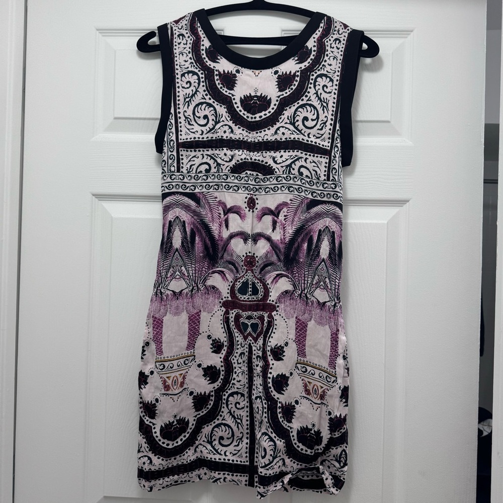 Maje Waterfall Palm Printed Mini Shift Dress w Pockets